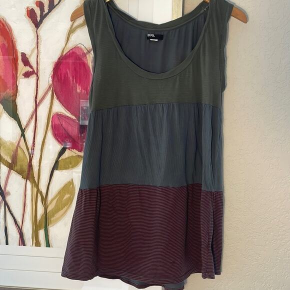 BDG Urban Outfitters Green Maroon Gray Stripe Tiered Tank Top Babydoll - Picture 1 of 5